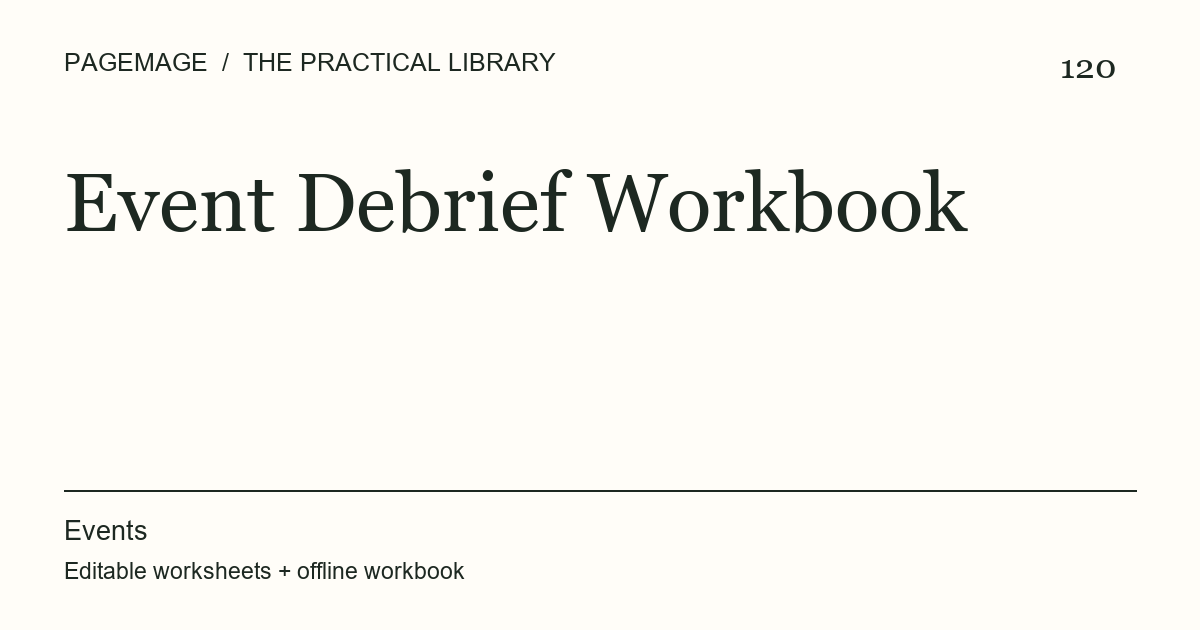 Event Debrief Workbook digital product cover