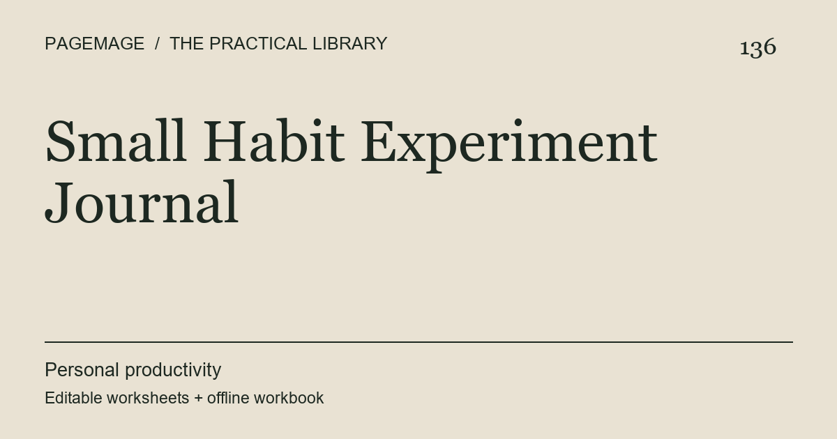 Small Habit Experiment Journal digital product cover