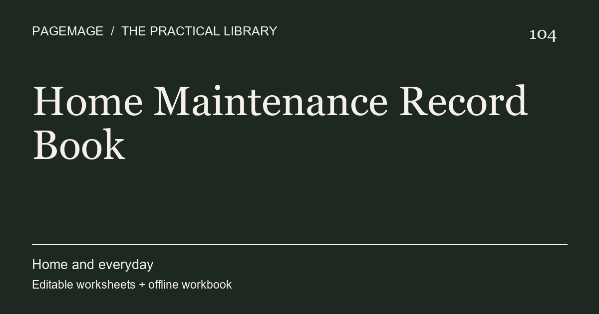Home Maintenance Record Book digital product cover