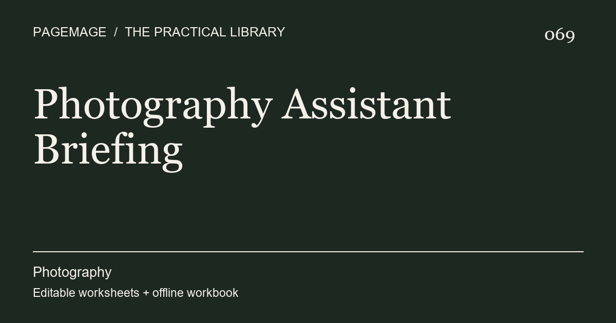 Photography Assistant Briefing digital product cover
