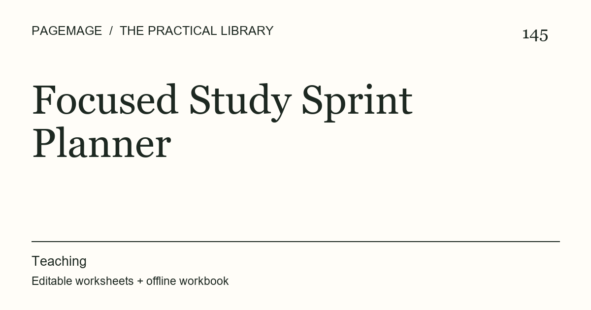 Focused Study Sprint Planner digital product cover